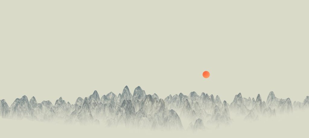 the mountains, sun, shanshui painting, chinese landscape painting, painting, nature, painting, painting, painting, painting, painting